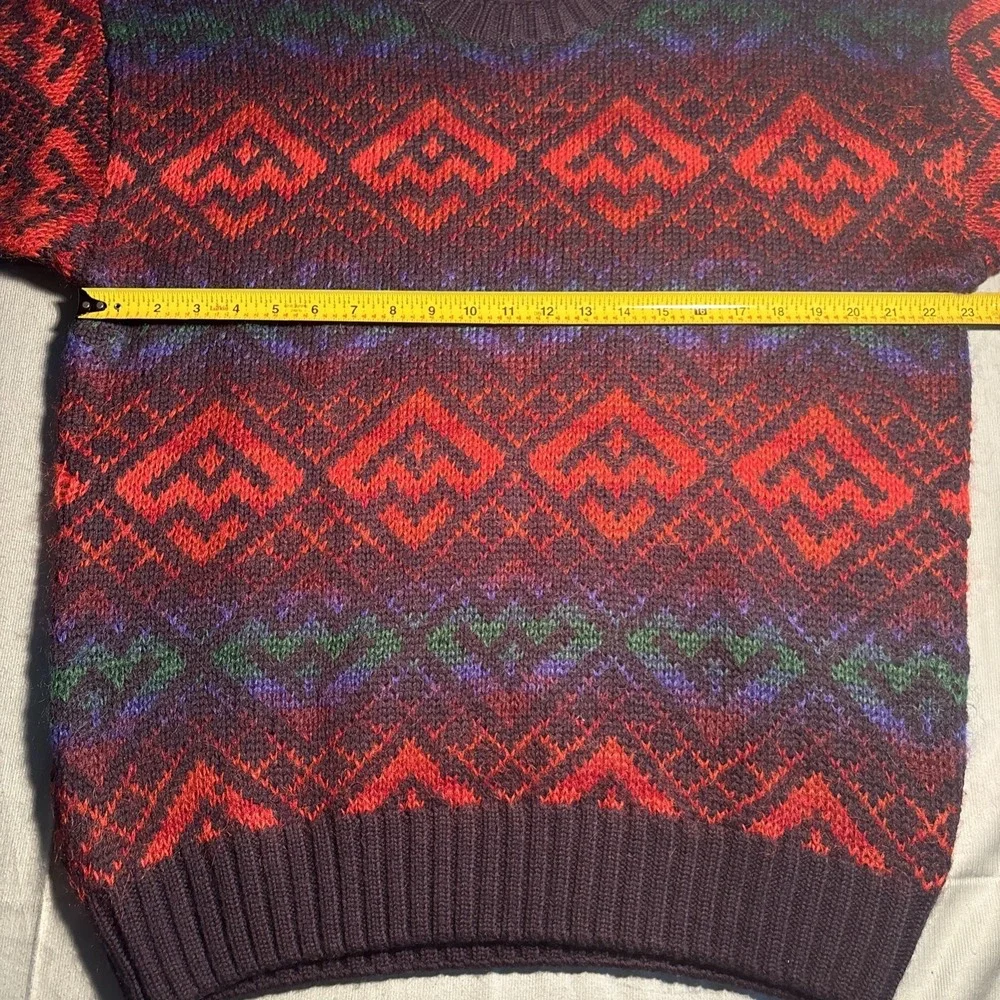 Regatta Sport Wool Mohair Blend Geometric Fair Isle Sweater Mens XL Red Purple